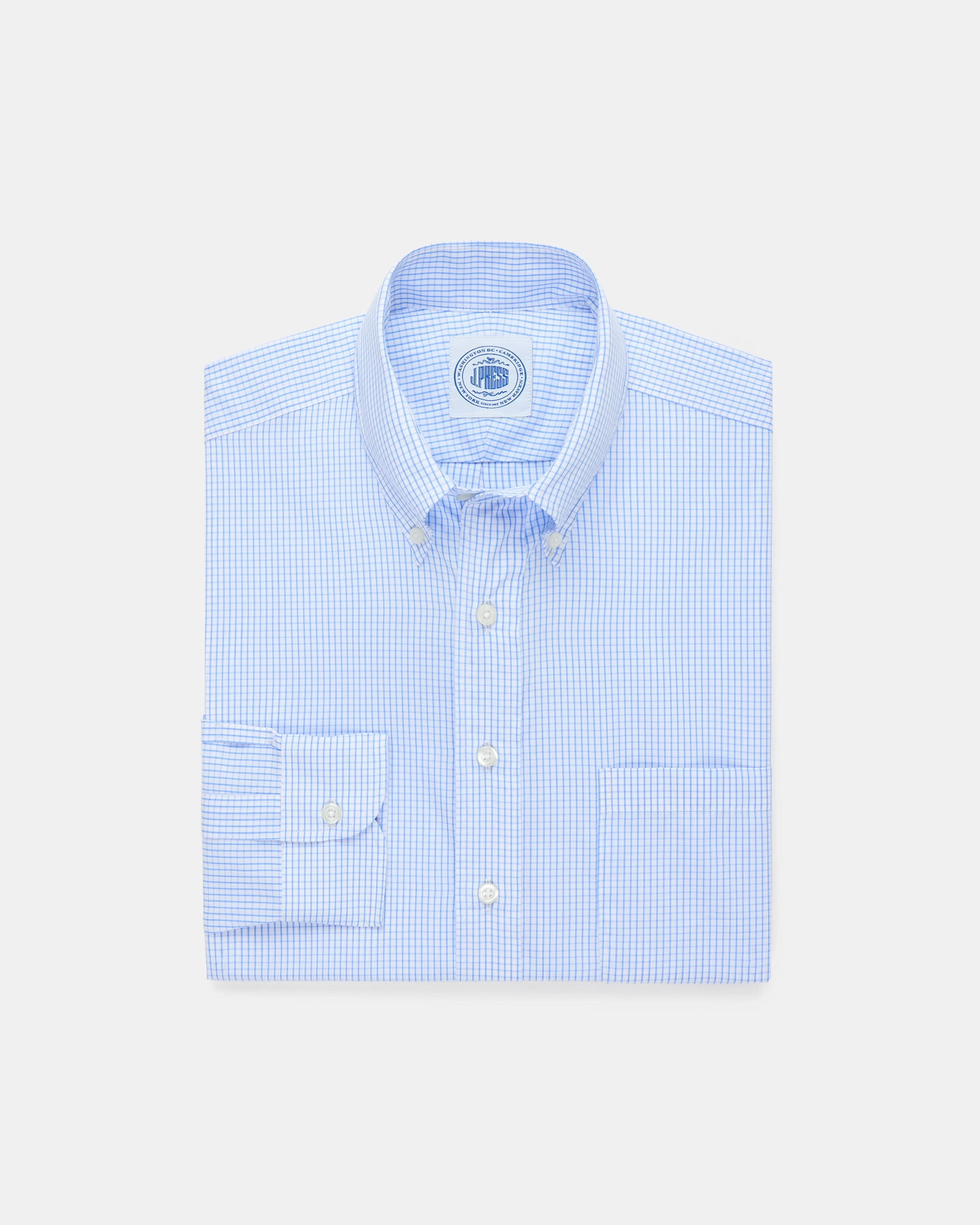 Made-in-USA Blue Tattersall Button Down Oxford Cloth Shirt - Classic Fit Casual Comfort Trendsetting Design