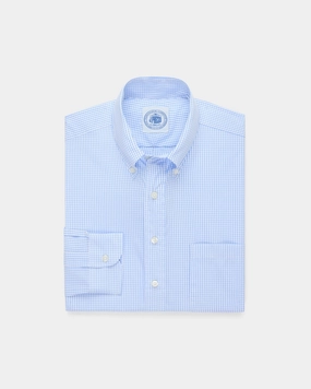 V-Neck Durable Thread Construction Made-in-USA Blue Tattersall Button Down Oxford Cloth Shirt - Classic Fit