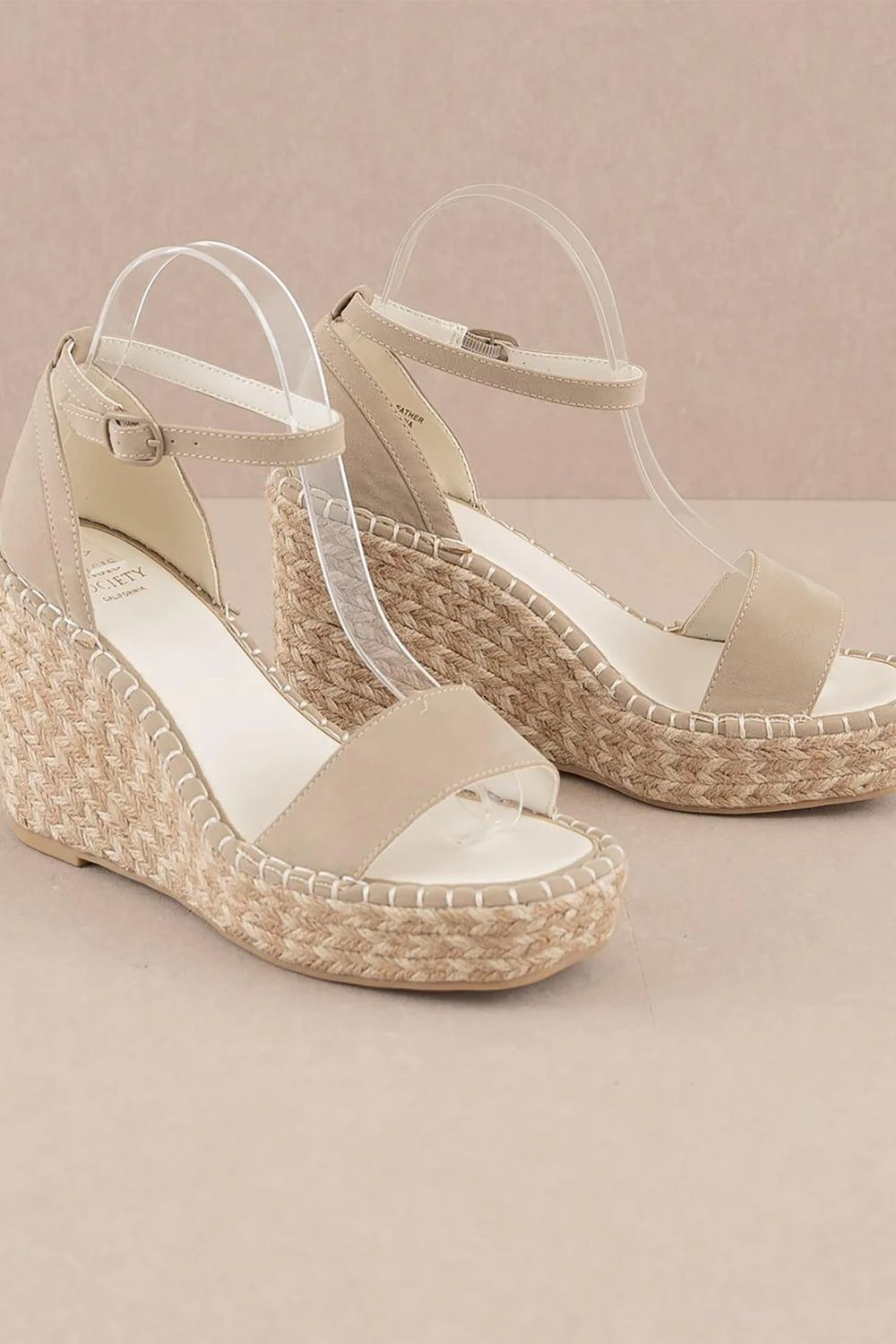 Clean Shape Yoga Glow Ankle Strap Espadrille Wedge In Taupe