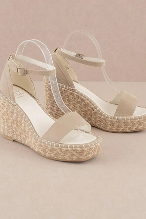 Clean Shape Yoga Glow Ankle Strap Espadrille Wedge In Taupe