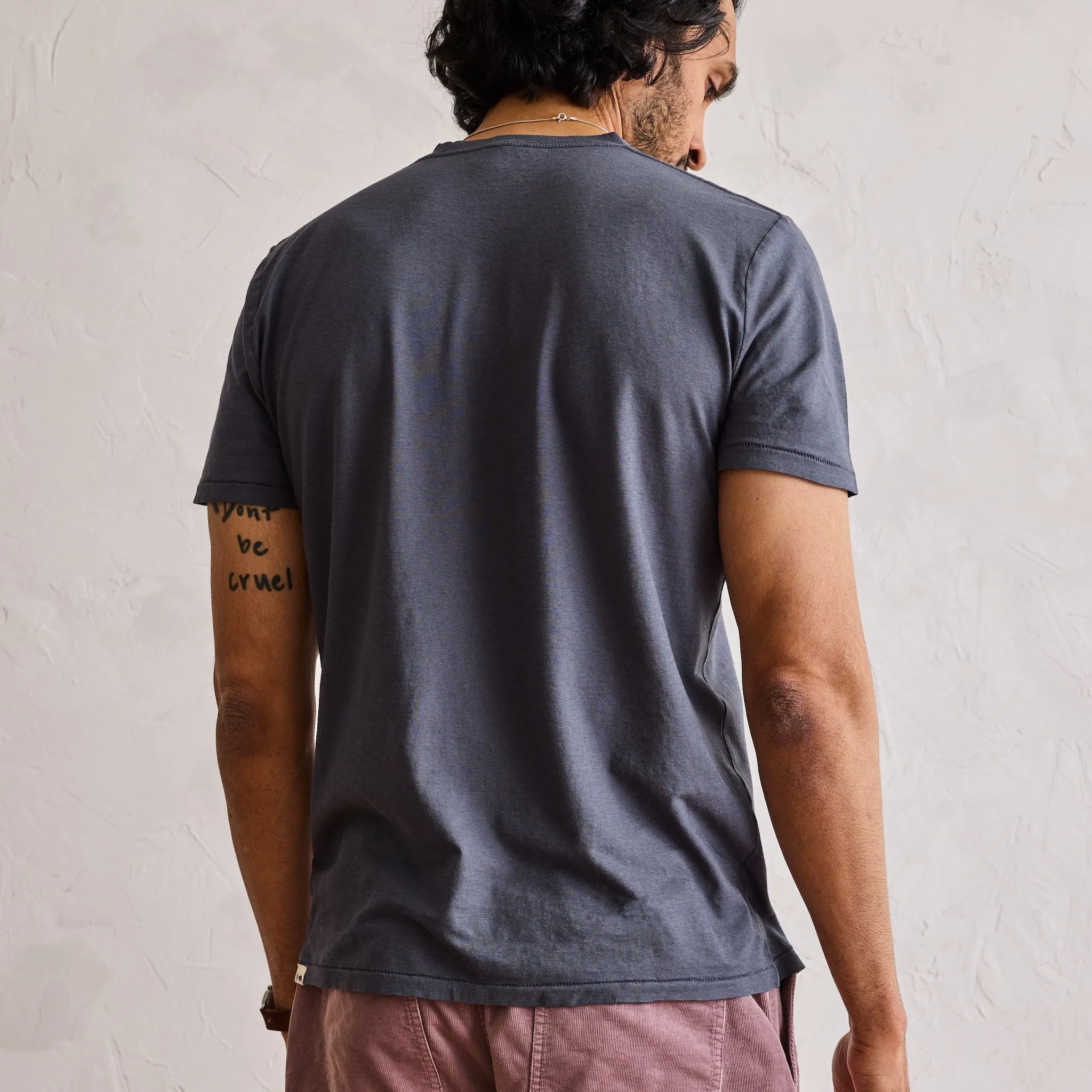 The Cotton Hemp Tee in Navy Relaxed Comfort Look Flexible Neckband