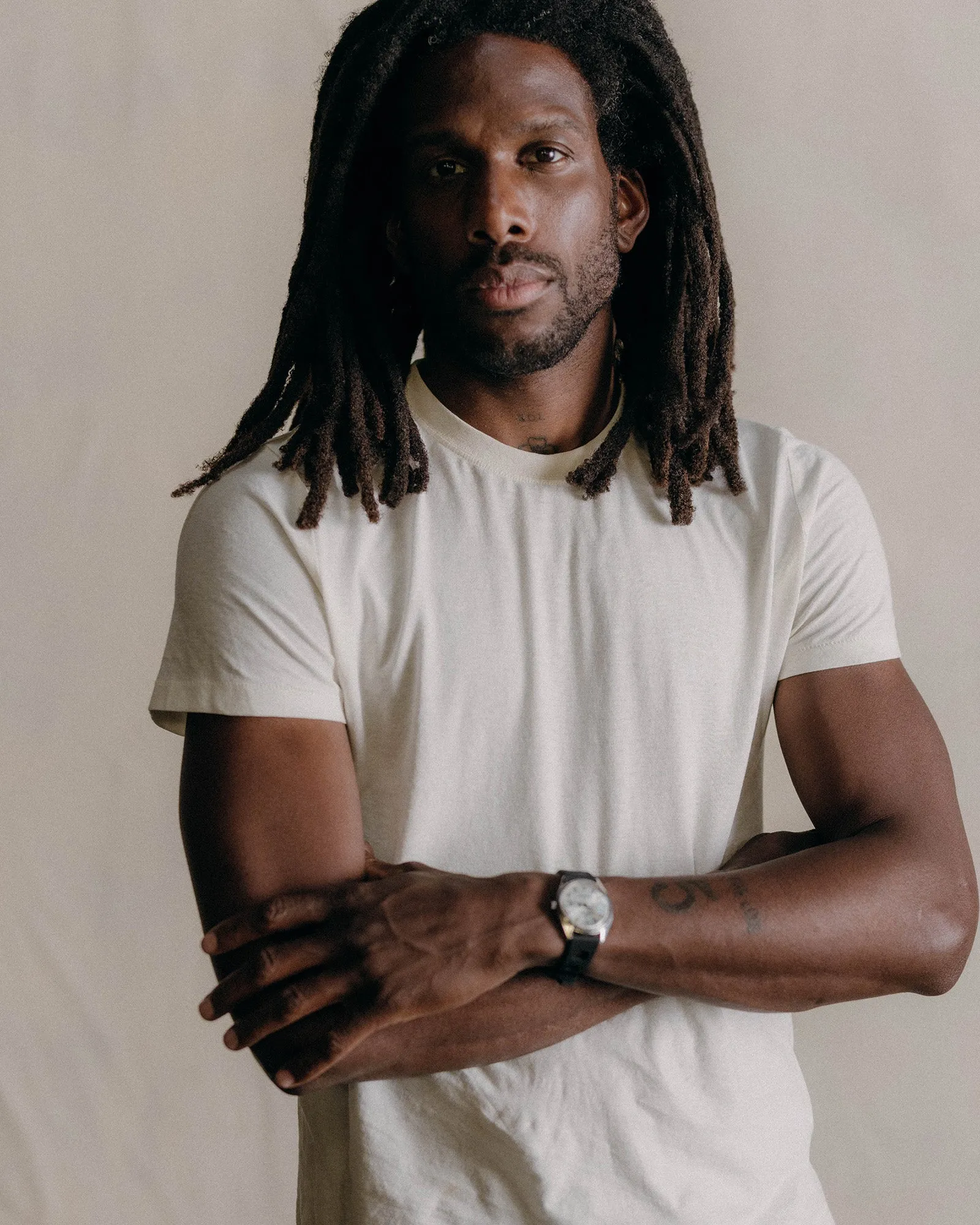 Perfect For Relaxing Ribbed Collar Trim The Cotton Hemp Tee in Natural
