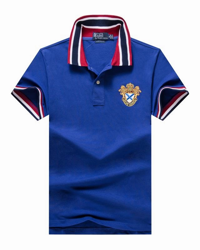 Soft and Lightweight Male Polo Ralph Lauren Royal Blue T shirt Stripe Collar