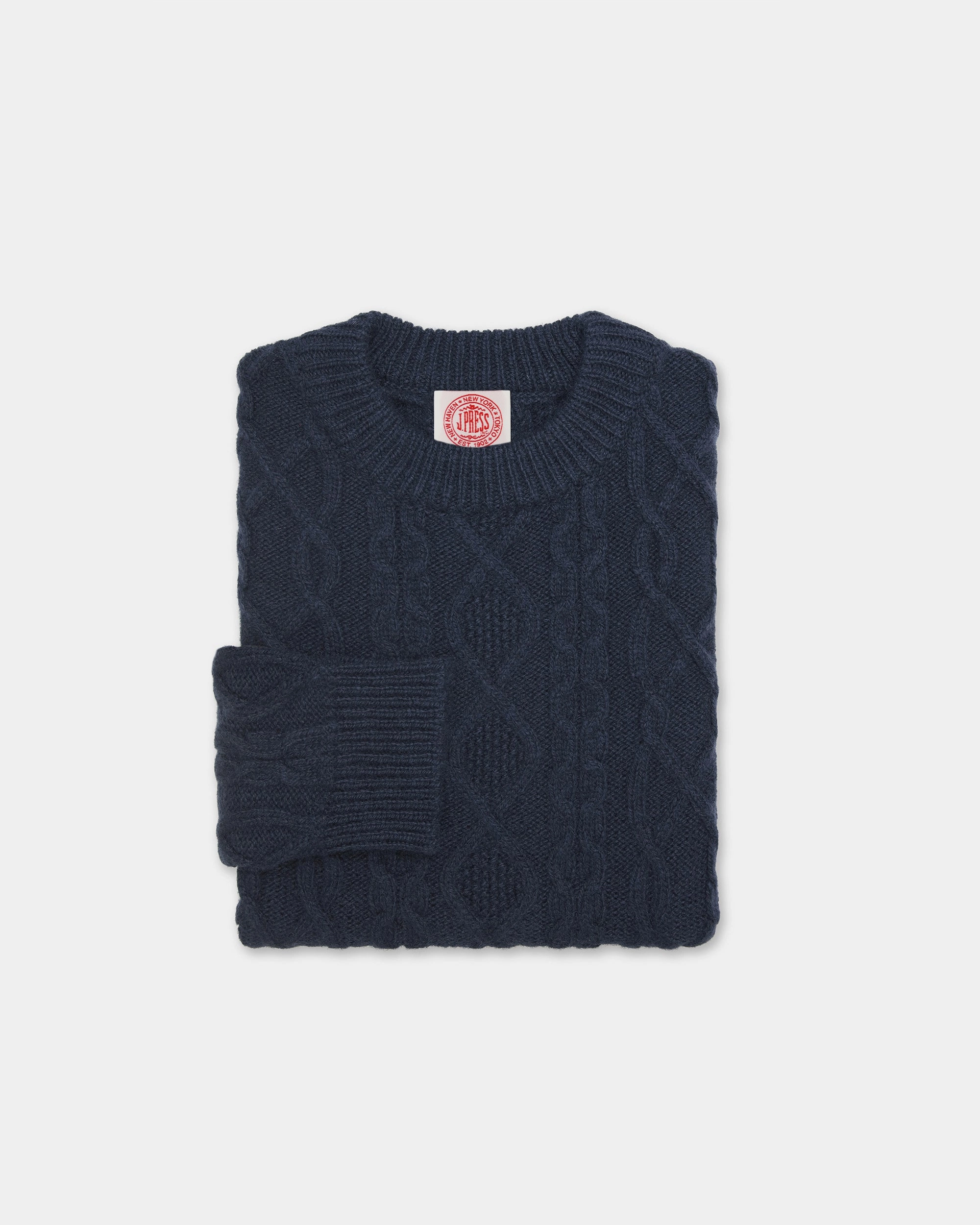 Layered Knit Soft Warm Layers Made-in-Norway Navy Aran Knit Sweater