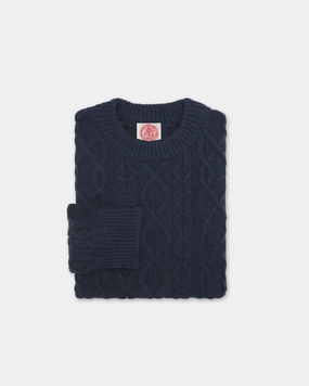 Layered Knit Soft Warm Layers Made-in-Norway Navy Aran Knit Sweater