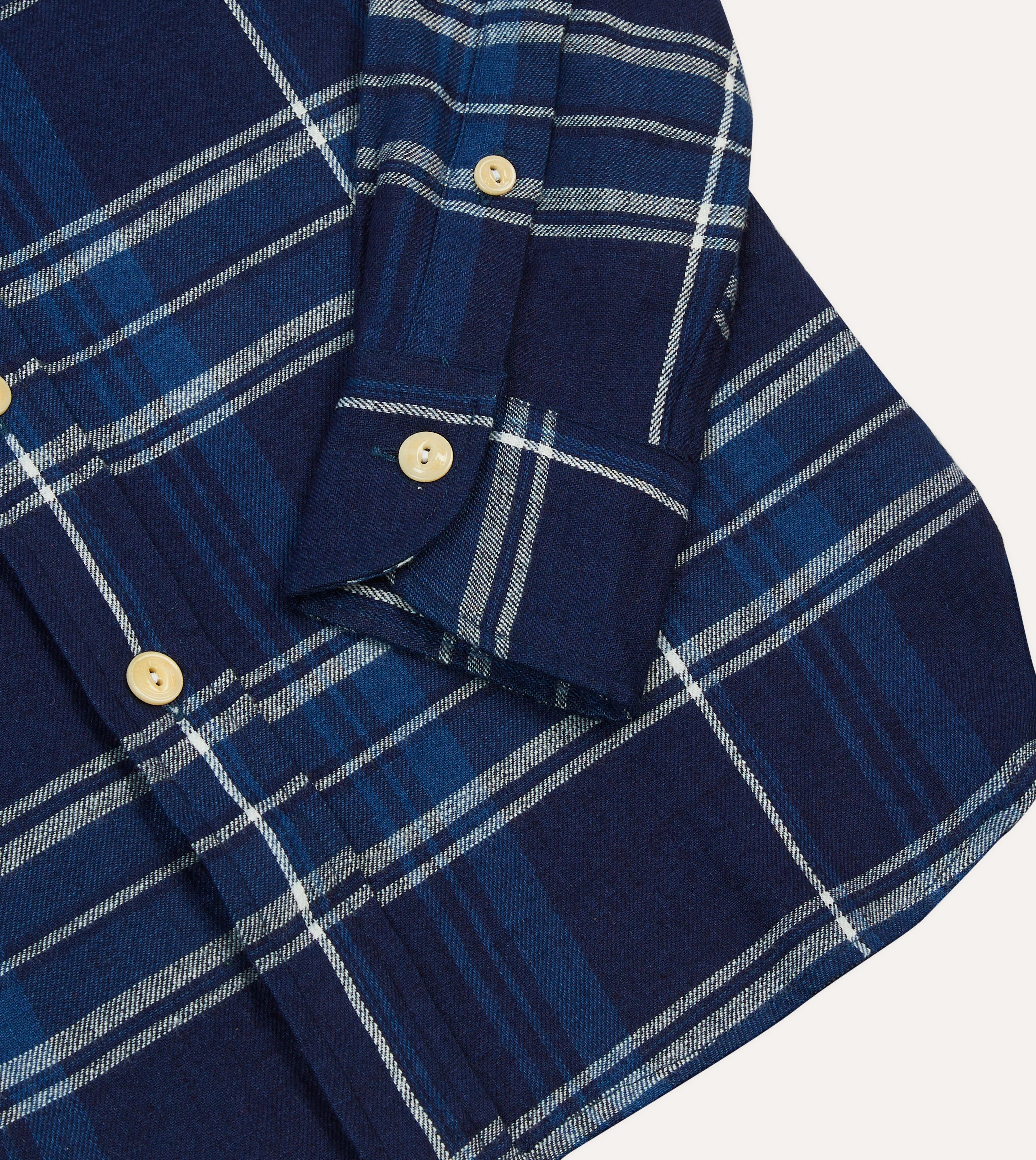 Blue Check Cotton Long Point Collar Work Shirt Wrinkle-Resistant