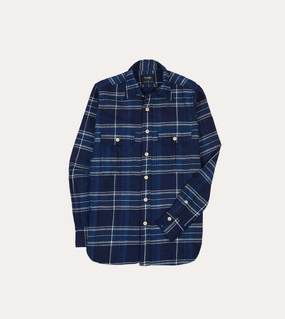 Anti Pilling Treatment Blue Check Cotton Long Point Collar Work Shirt