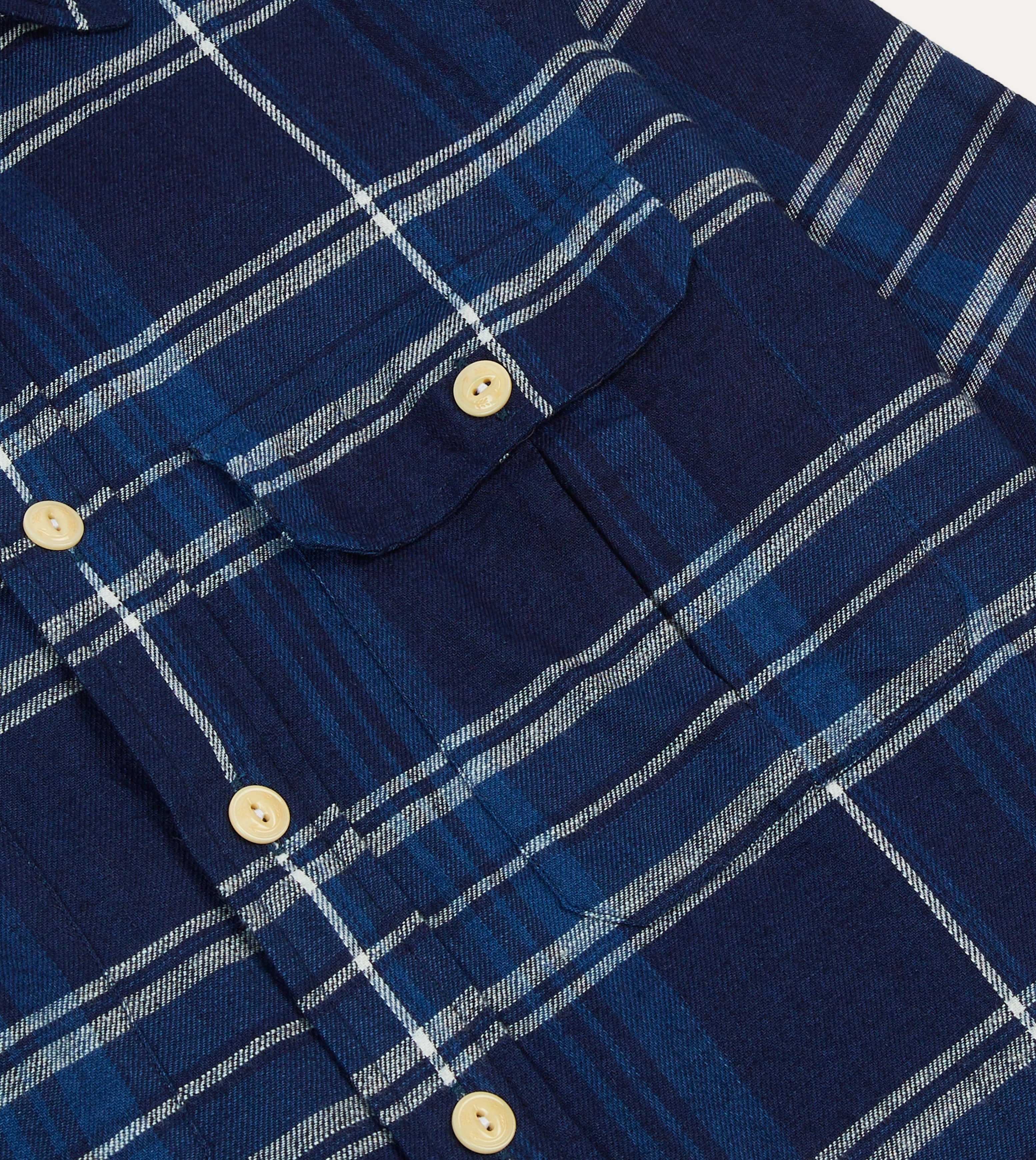 Blue Check Cotton Long Point Collar Work Shirt Statement Maker