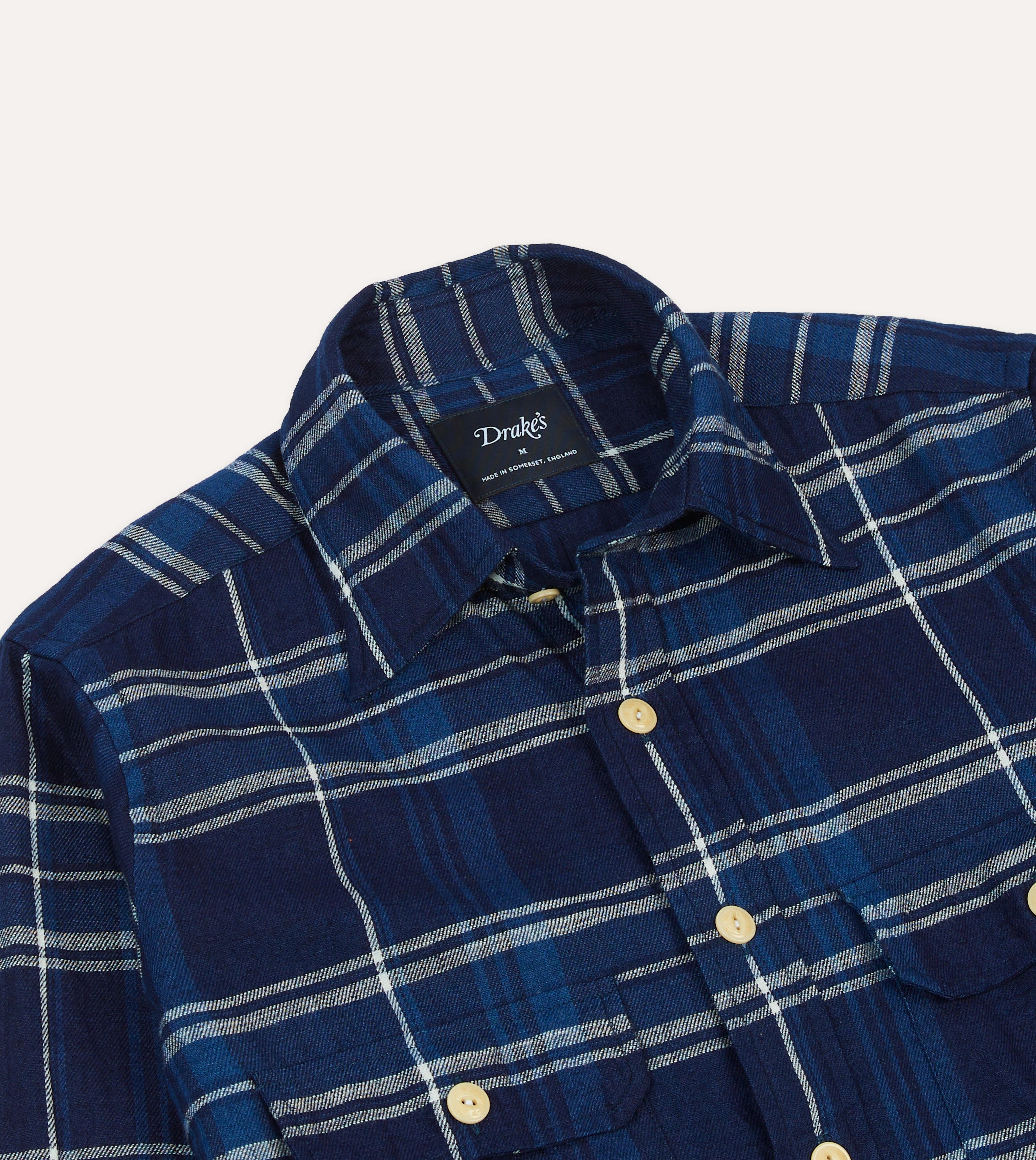 Smooth Stitch Pattern bohemian flair Blue Check Cotton Long Point Collar Work Shirt