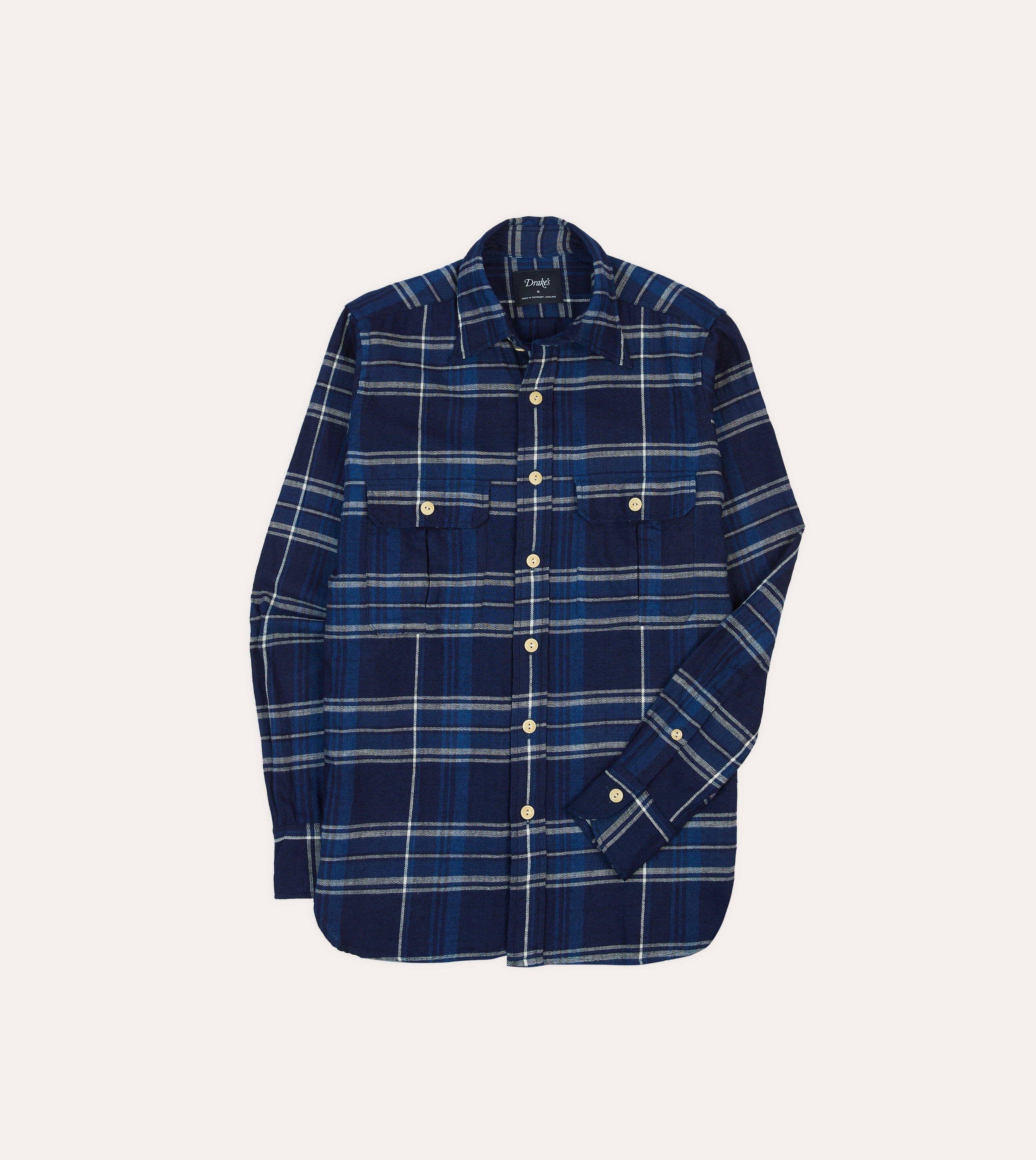 Anti Pilling Treatment Blue Check Cotton Long Point Collar Work Shirt