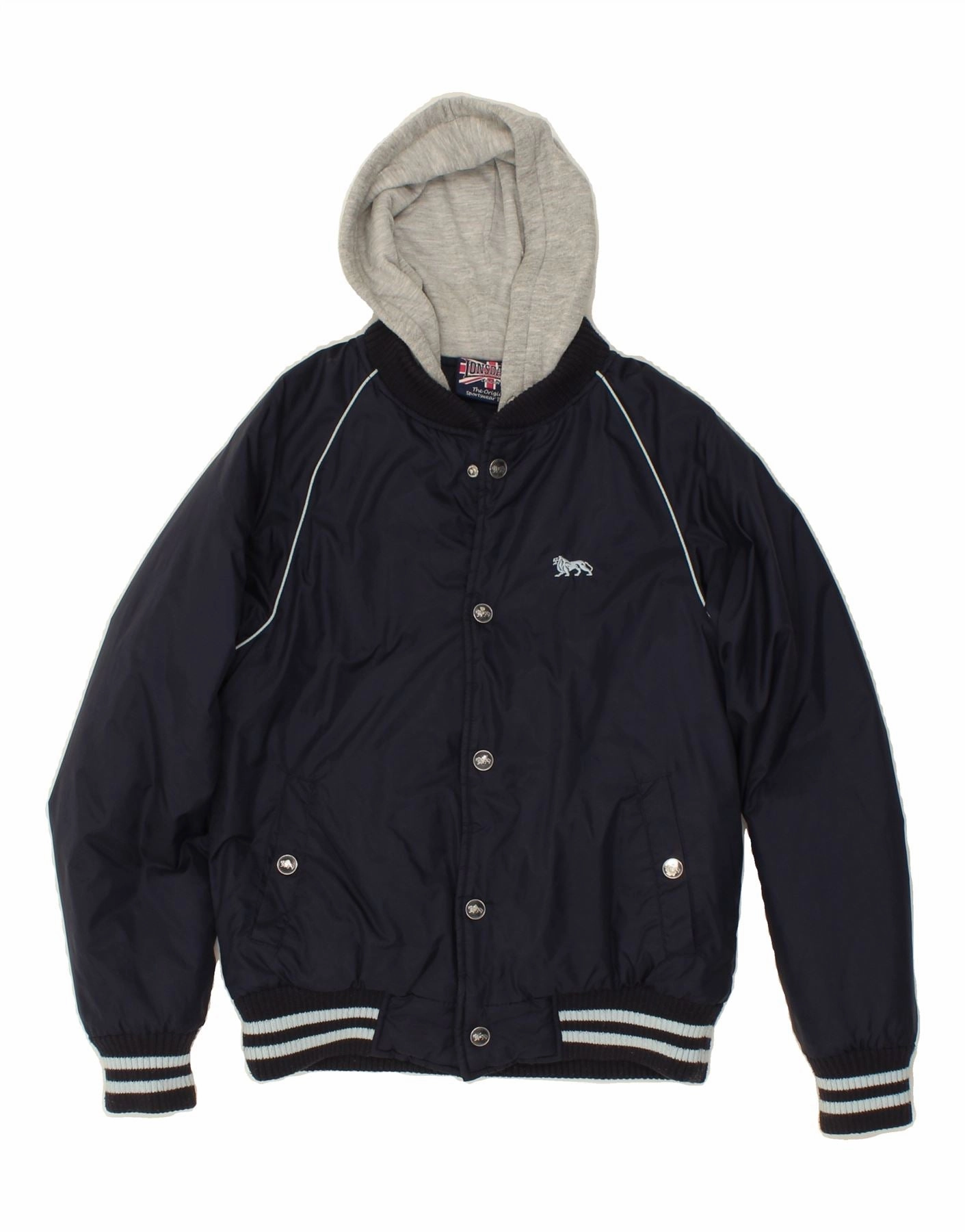 Chill Control High Collar Style LONSDALE Boys Graphic Hooded Bomber Jacket 9-10 Years Navy Blue
