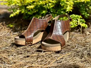Carley Croc Sandal In Brown Stud Edge