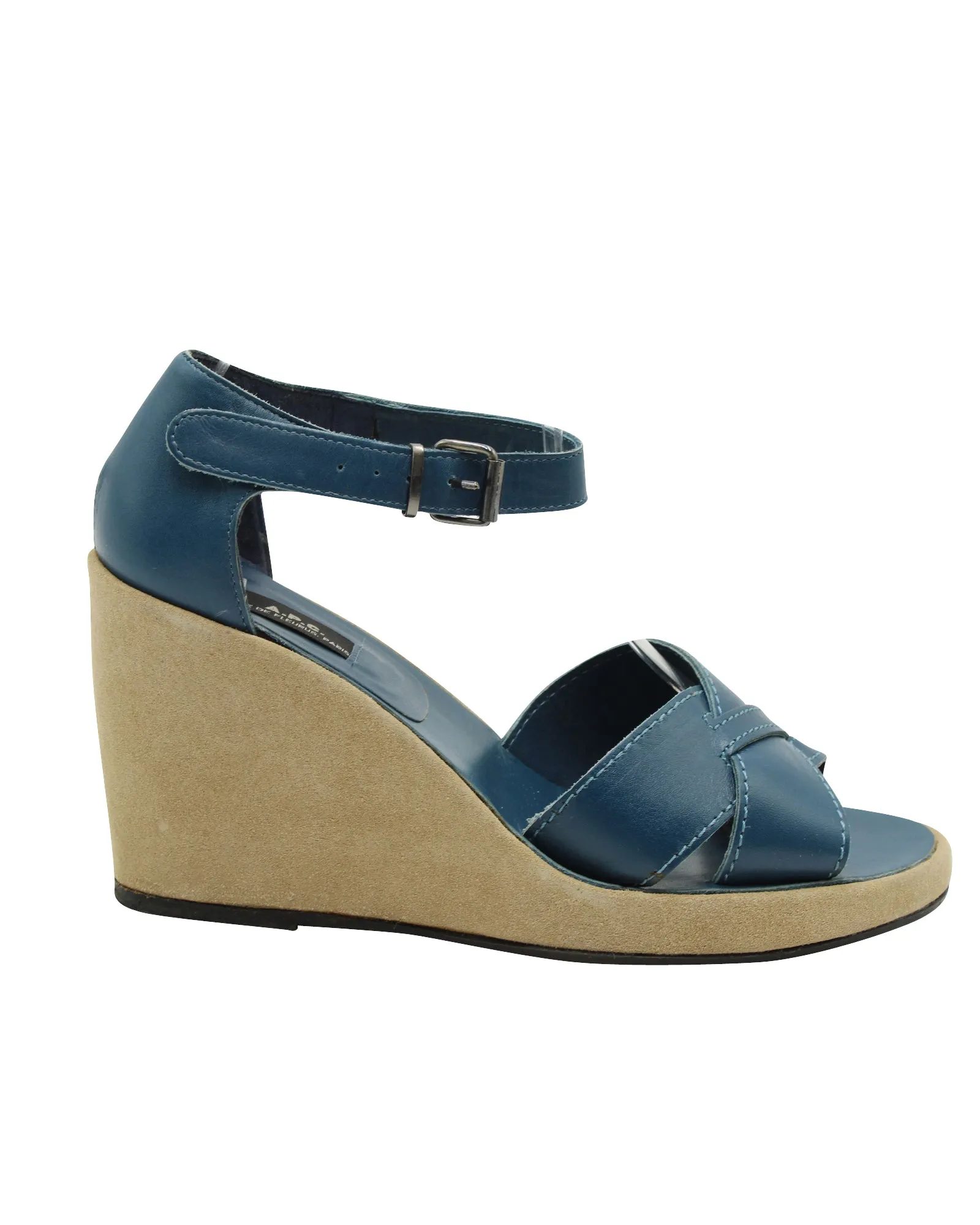 Confident Pace Wave Cut A.P.C Wedge Sandals in Blue Cowhide Leather