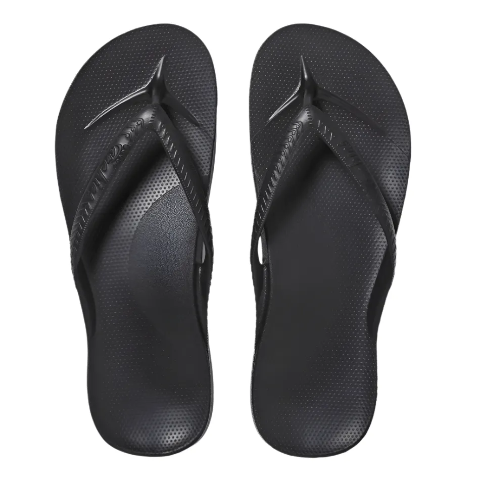 Asymmetrical Lacing Luxury Archies Arch Support Flip Flops in Black