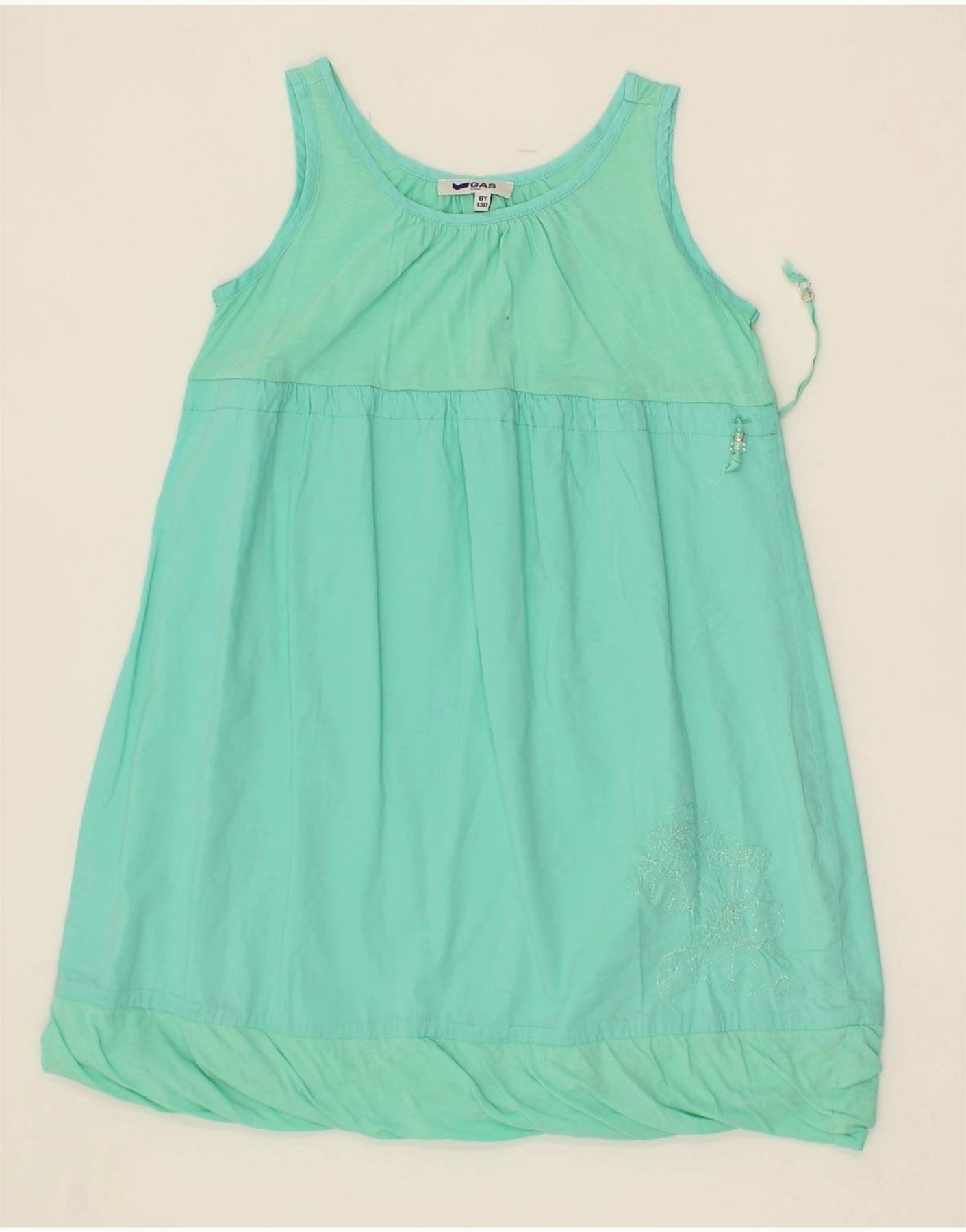 GAS Girls Sleeveless A-Line Dress 7-8 Years Green Floral Cotton Stylish Silhouette
