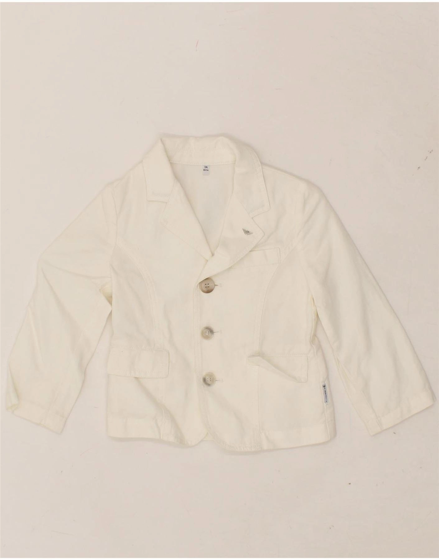 ARMANI JUNIOR Boys 3 Button Blazer Jacket 2-3 Years White Cotton Honor Style Layer