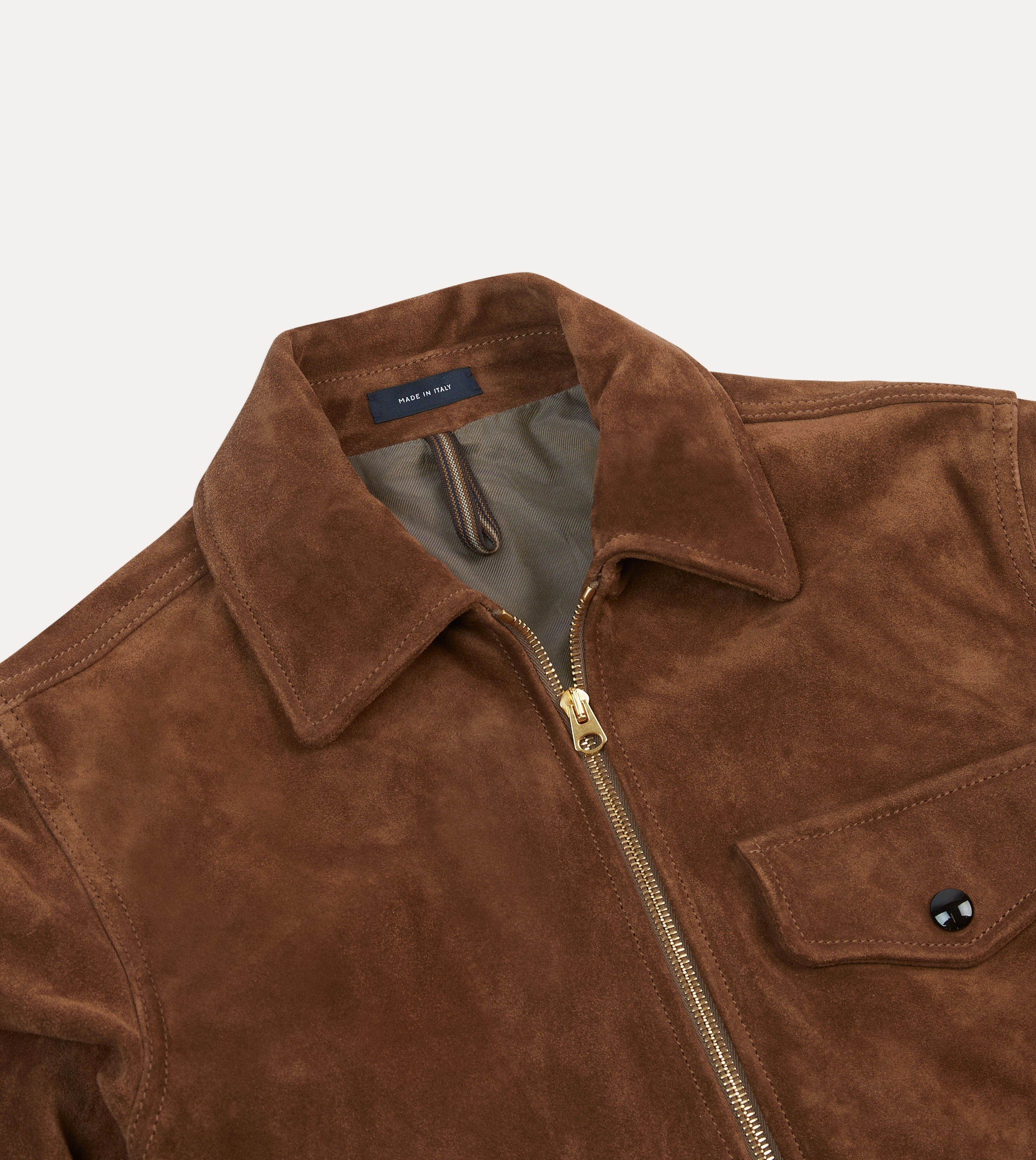 Tobacco Heavyweight Suede A-2 Bomber Jacket Compact Packable Design Active Fit