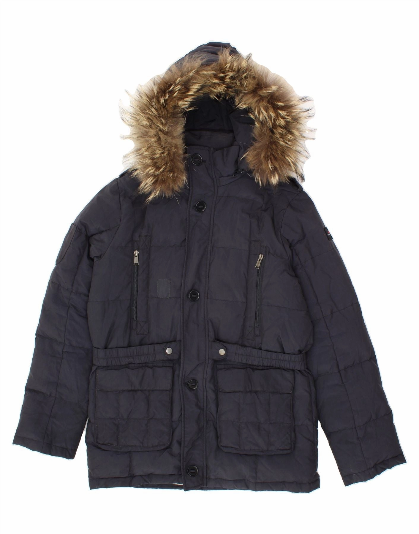 CANADIENS Boys Hooded Padded Jacket 15-16 Years Navy Blue Polyester HighNeck Suitable for team sports