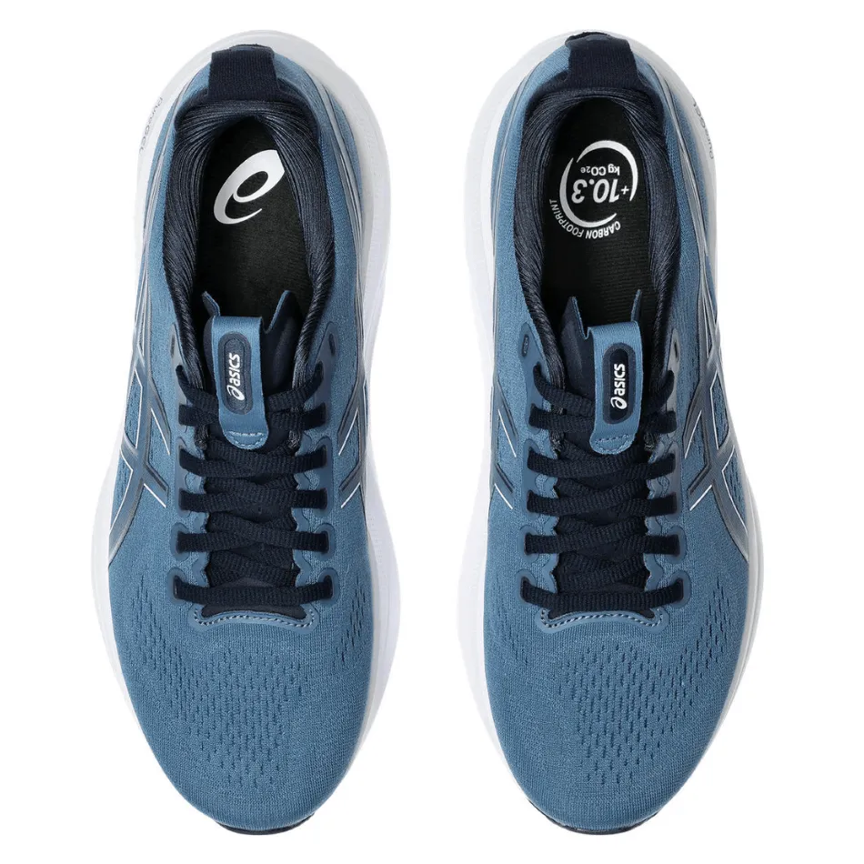 Ventilated Mesh Sock Like Collar Fit ASICS Men's GEL-KAYANO 32 Running Shoes in Winter Sea/Midnight AW25