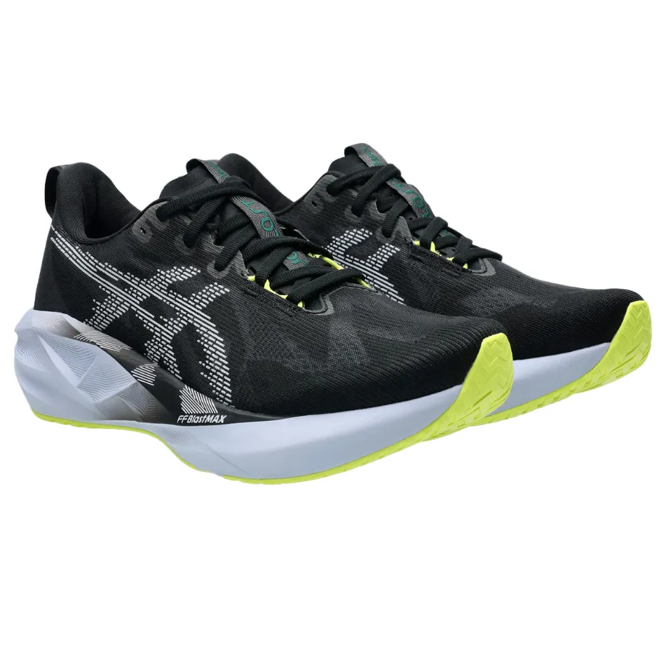 sustainable running shoes ASICS Men's NOVABLAST 5 Running Shoes in Black/Blue Fade AW25