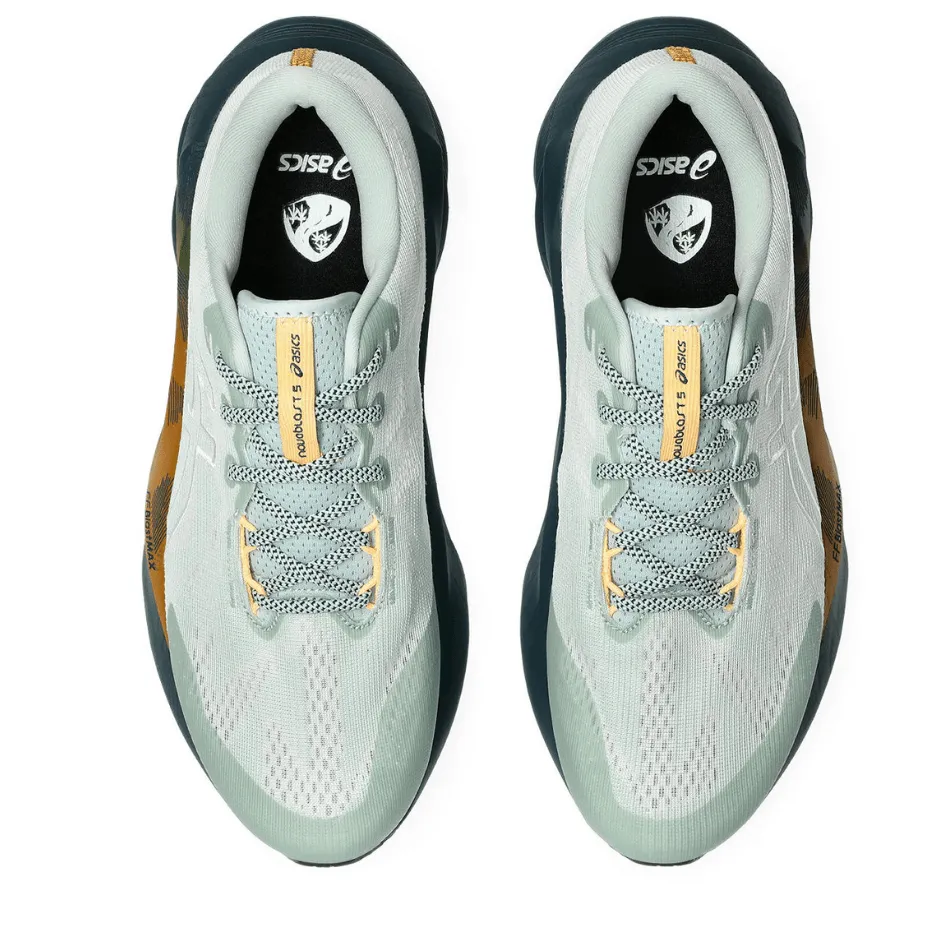mid - top style Tear Resistant Upper Material ASICS Men's NOVABLAST 5 TR Running Shoes in Nature Bathing/Lichen Rock AW25
