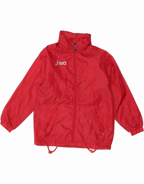 ASICS Boys Graphic Hooded Rain Jacket 9-10 Years Red Polyester Lightweight Fill bag