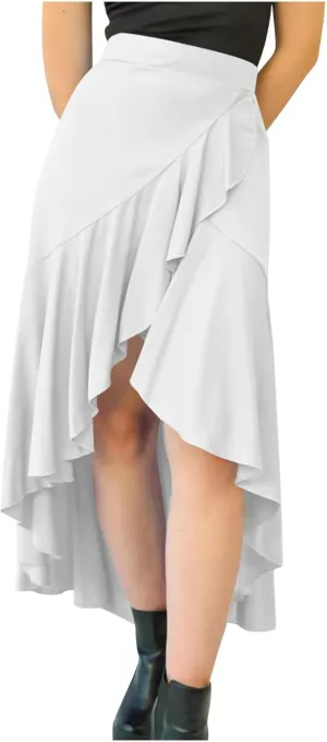 Asymmetrical Ruffle Hem Skirt for Women Summer Elegant Flowy High Low Skorts Casual Loose Flowy Beach A-Line Skirts