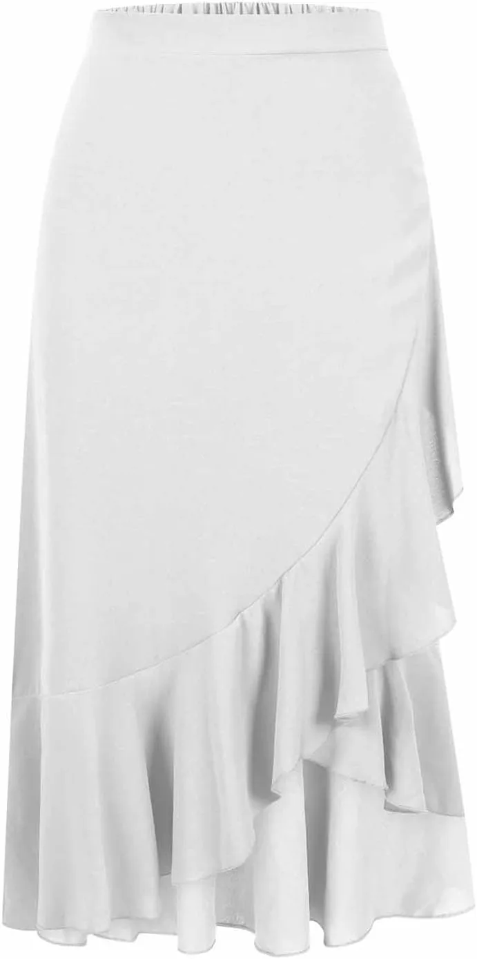 Asymmetrical Ruffle Hem Skirt for Women Summer Elegant Flowy High Low Skorts Casual Loose Flowy Beach A-Line Skirts