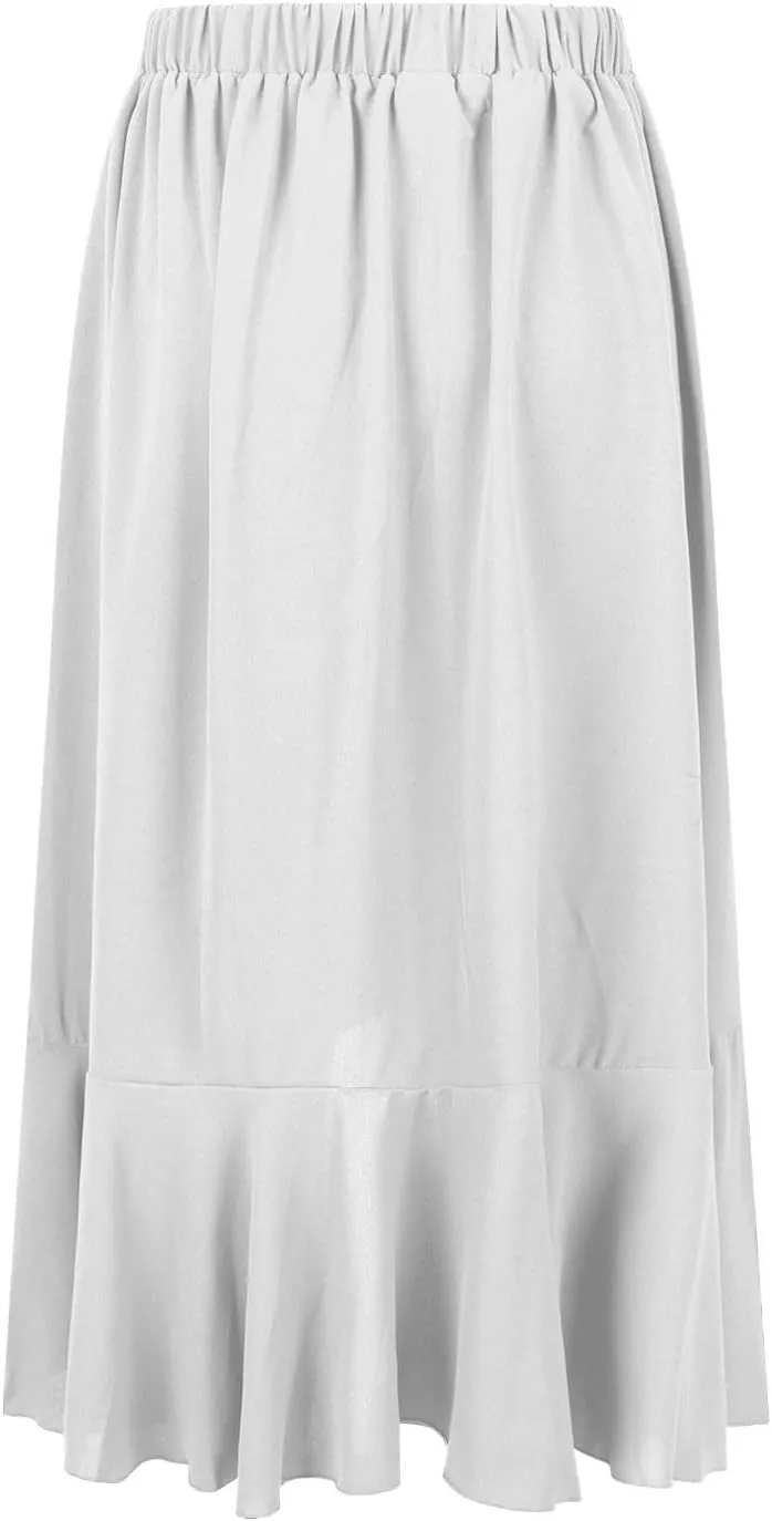 Asymmetrical Ruffle Hem Skirt for Women Summer Elegant Flowy High Low Skorts Casual Loose Flowy Beach A-Line Skirts
