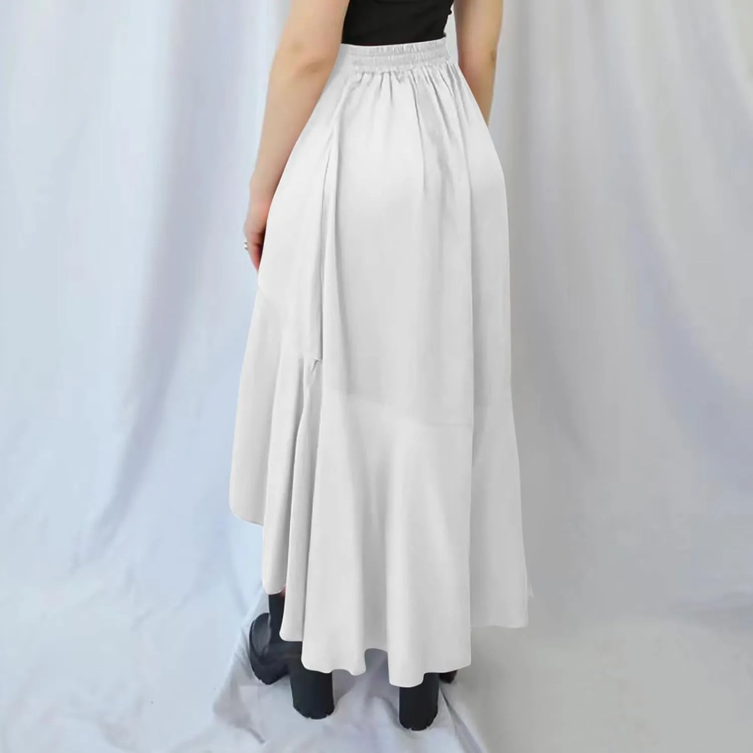 Asymmetrical Ruffle Hem Skirt for Women Summer Elegant Flowy High Low Skorts Casual Loose Flowy Beach A-Line Skirts