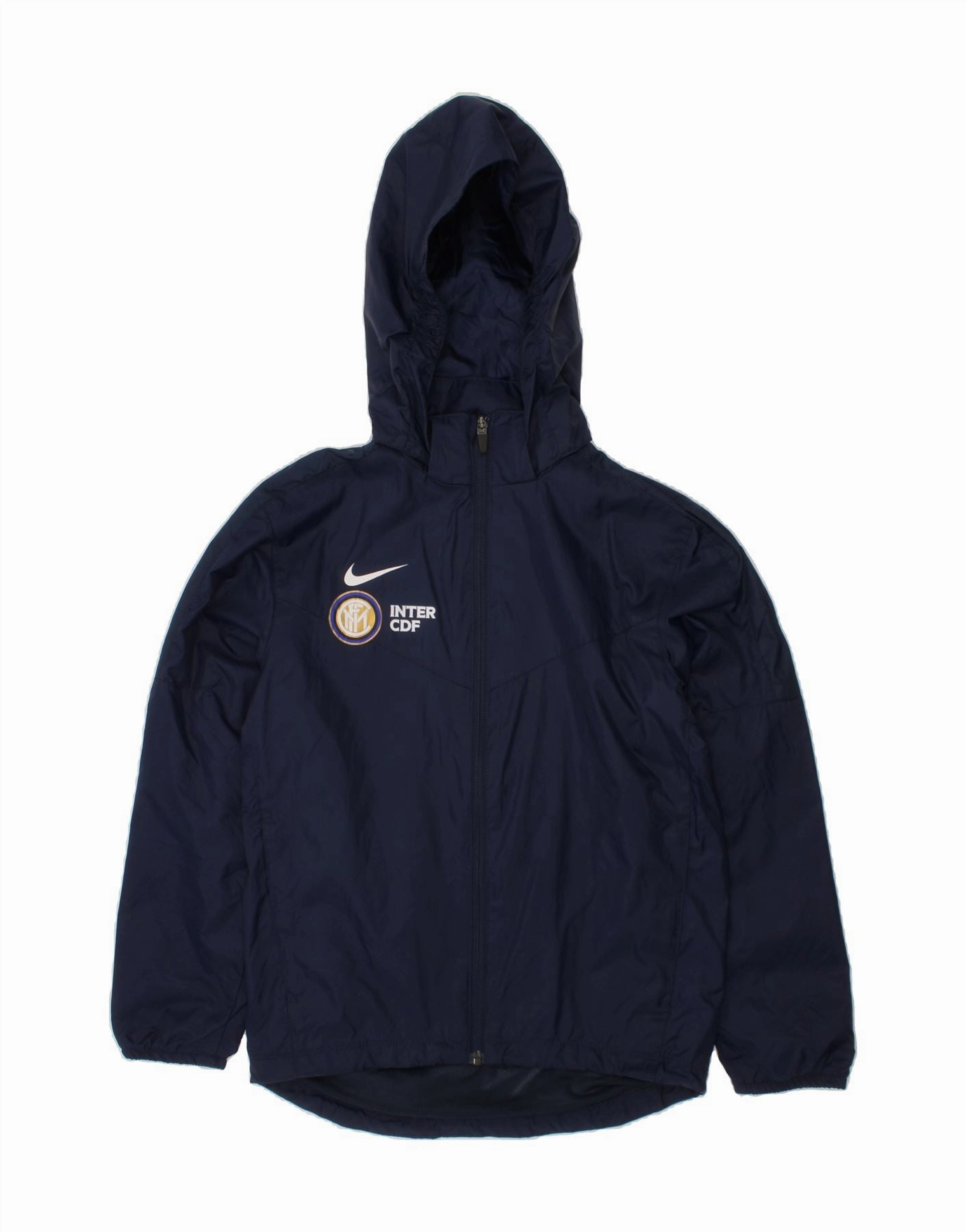 Collectible NIKE Boys Inter Milan Hooded Rain Jacket 8-9 Years Small  Navy Blue Nylon