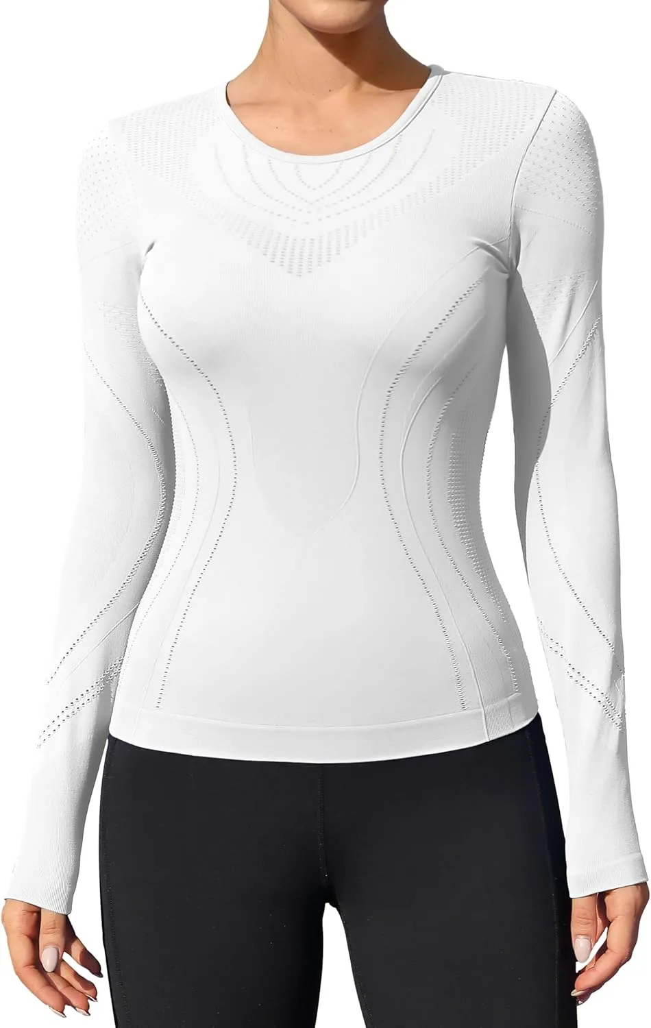ATTRACO Seamless Workout Shirts for Women Long Sleeve Compression Shirts Slim Fit Athletic Yoga Tops