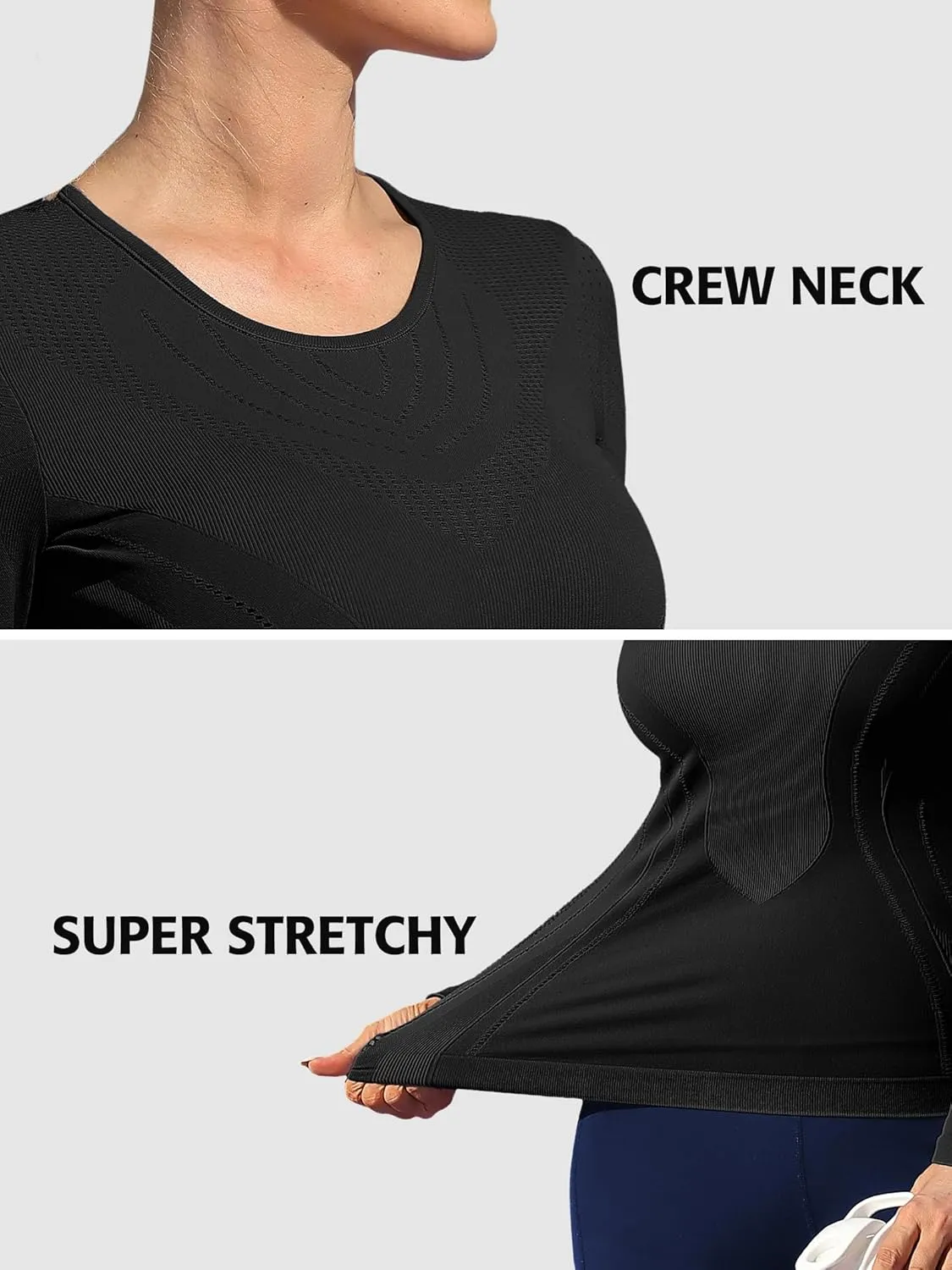 ATTRACO Seamless Workout Shirts for Women Long Sleeve Compression Shirts Slim Fit Athletic Yoga Tops