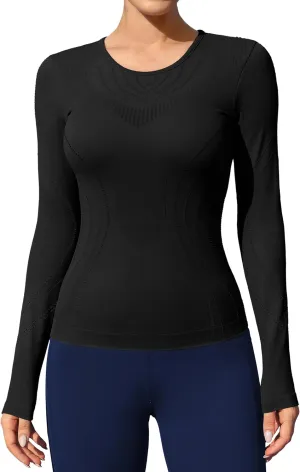 ATTRACO Seamless Workout Shirts for Women Long Sleeve Compression Shirts Slim Fit Athletic Yoga Tops