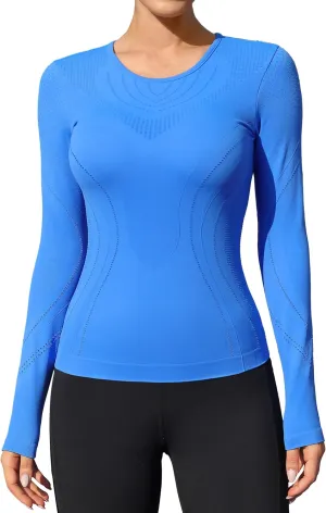 ATTRACO Seamless Workout Shirts for Women Long Sleeve Compression Shirts Slim Fit Athletic Yoga Tops