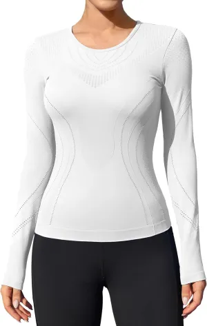 ATTRACO Seamless Workout Shirts for Women Long Sleeve Compression Shirts Slim Fit Athletic Yoga Tops