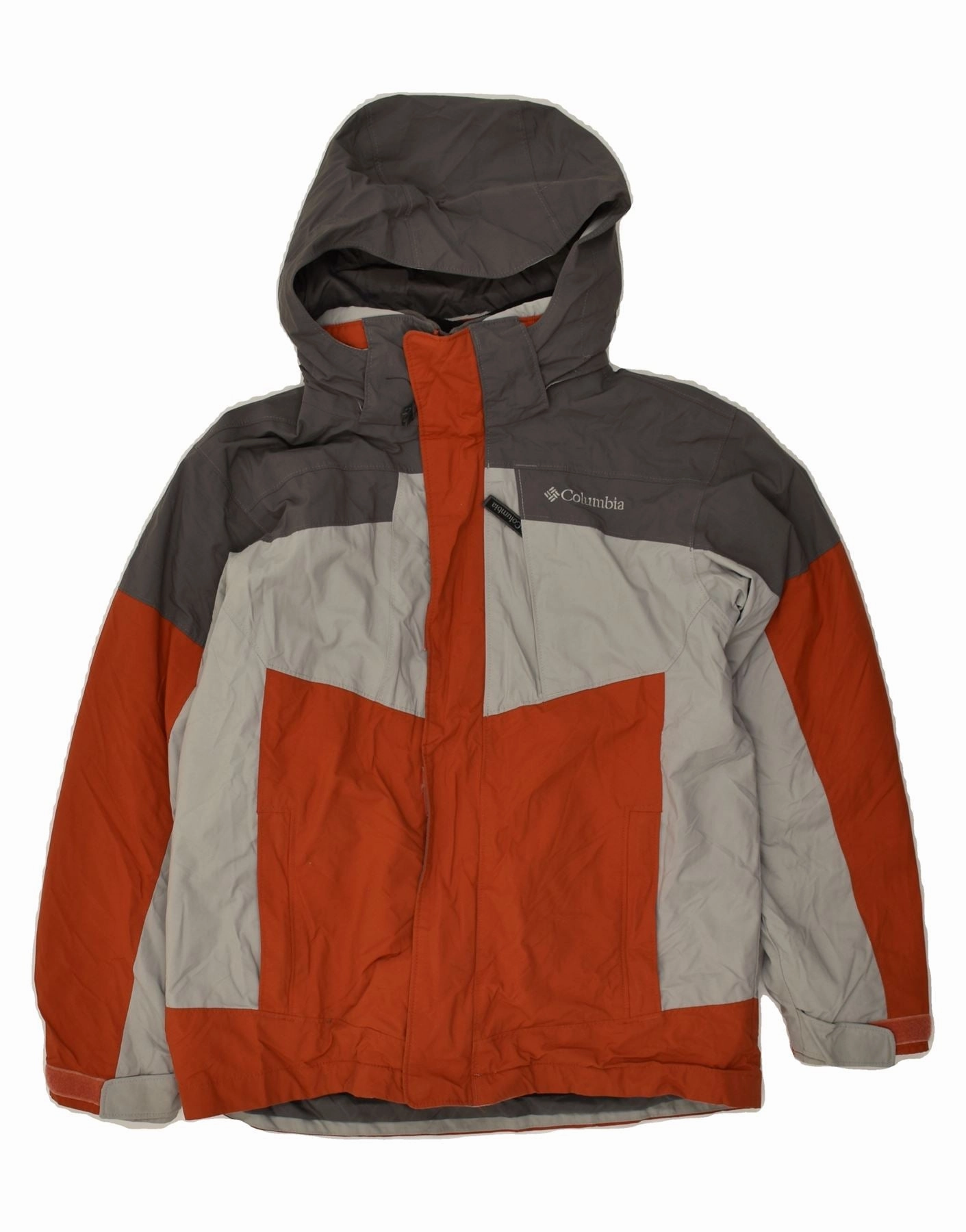 pattern - mixing COLUMBIA Boys Hooded Windbreaker Jacket 10-11 Years Grey Colourblock Nylon