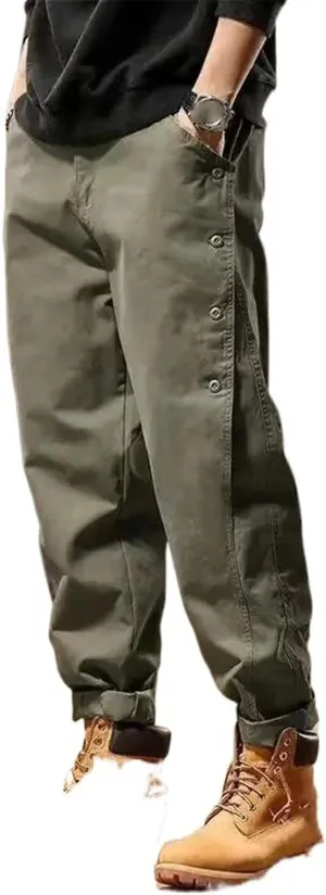 Autumn Winter Loose Casual Vintage Pants Men Elastic Waist Buttons Cotton Sweatpants Male Trousers
