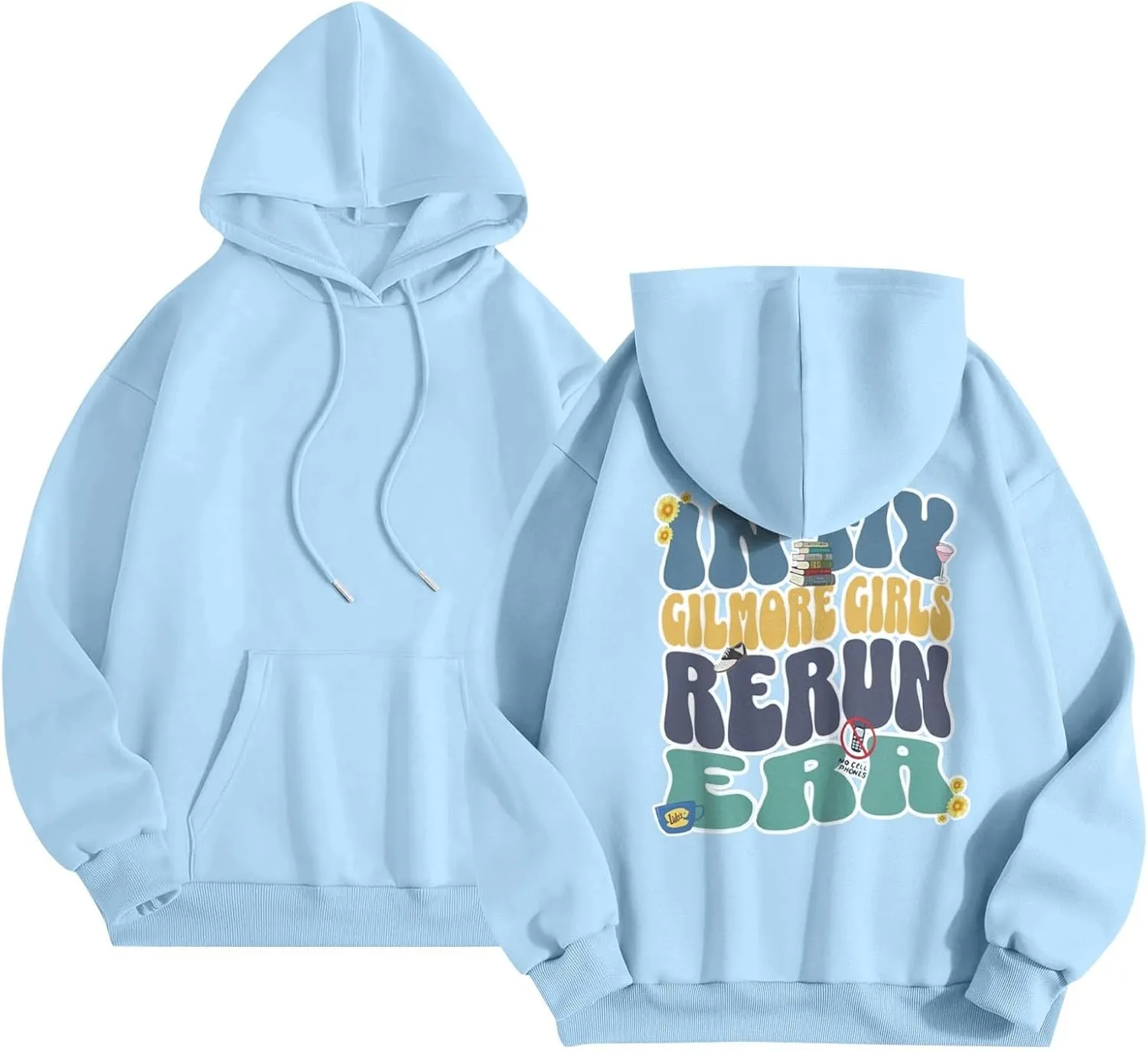 Azeralia Hoodies for Women Round Neck Long Sleeve Sweatshirt Print College Style Pullover Autumn Winter Casual Top