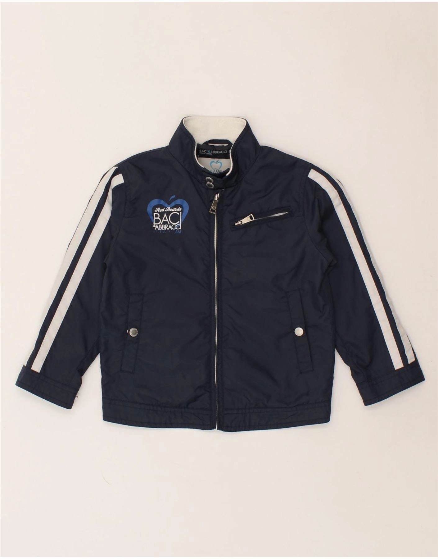 Fleece Lined BACI & ABBRACCI Boys Graphic Bomber Jacket 5-6 Years Navy Blue Nylon
