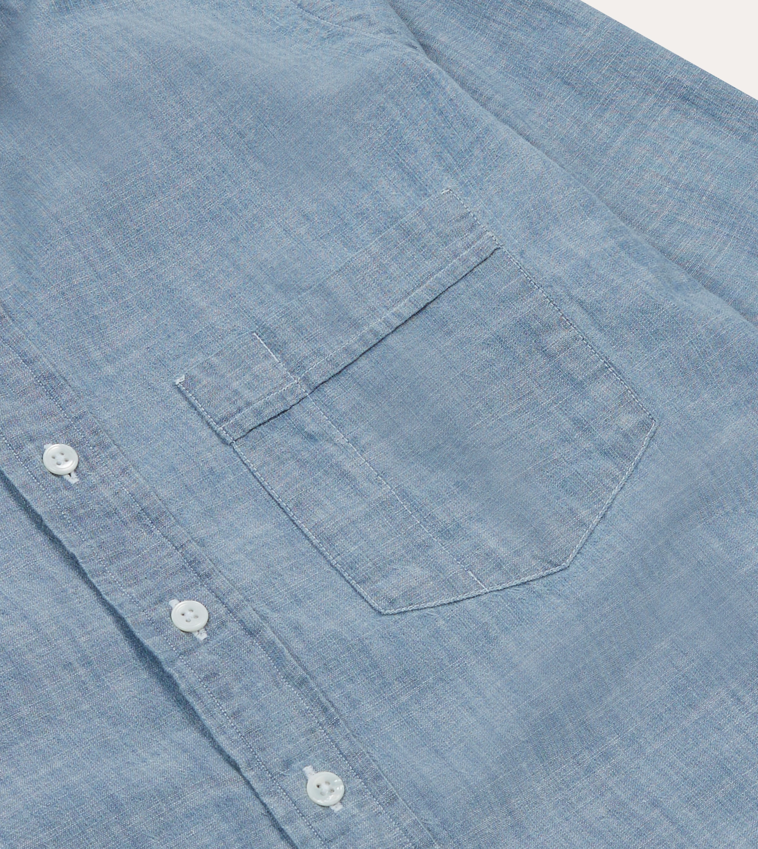 On-The-Go Style natural fiber Light Blue Cotton Chambray Button-Down Shirt