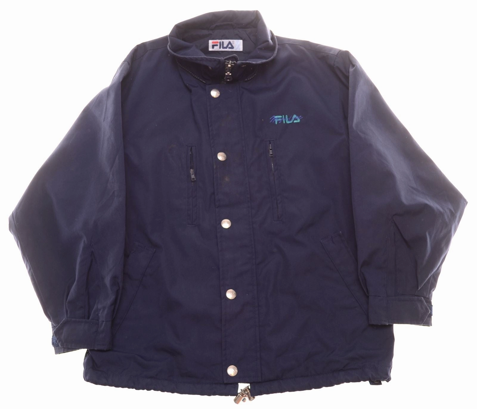 FILA Boys Windbreaker Jacket 9-10 Years Blue Polyester Detachable Hood