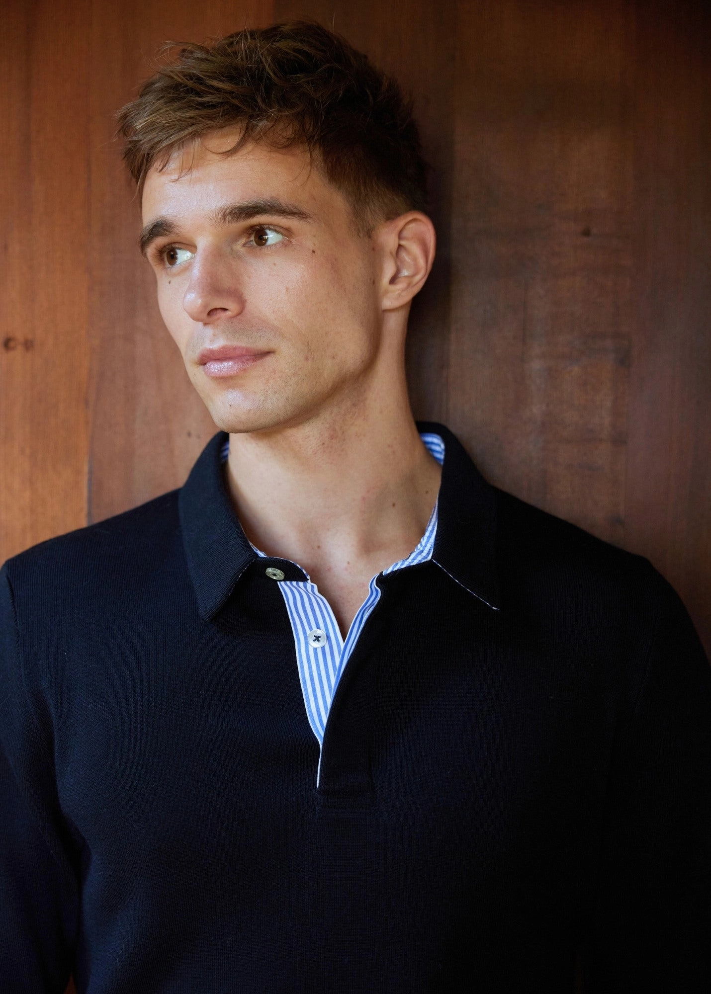Effortless Knit BADEN - Knit Polo Sweater with Striped Placket (NAVY)