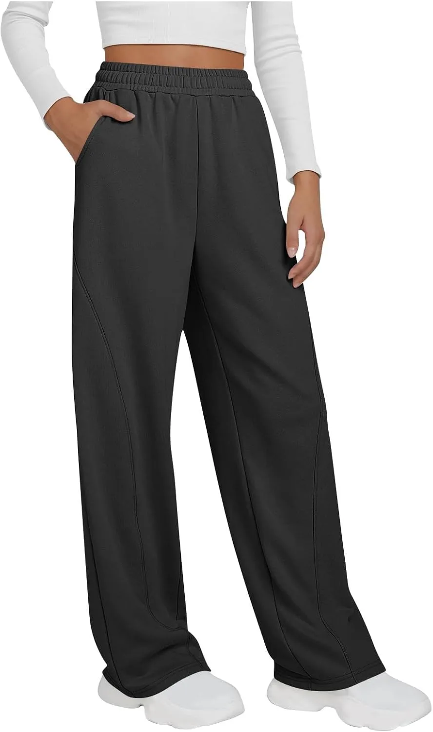 Baggy Open Bottom Sweatpants for Women Casual Lounge Jogger Pants with Pockets Wide Straight Leg Lounge Sport Trouser