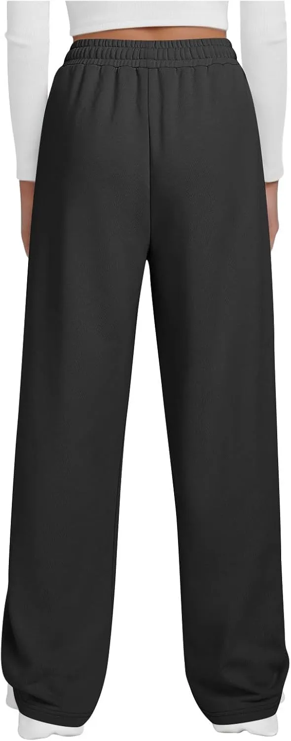 Baggy Open Bottom Sweatpants for Women Casual Lounge Jogger Pants with Pockets Wide Straight Leg Lounge Sport Trouser