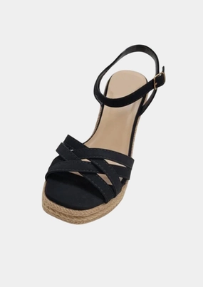 Stylish Rise Flexible frame Women's Token Strappy Wedge Sandal In Black