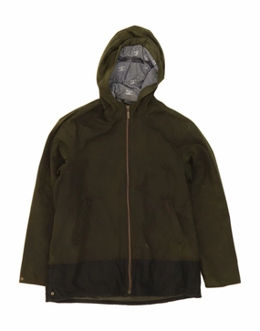 BARBOUR Boys Hooded Waxed Jacket 13-14 Years 2XL Green Colourblock Cotton Rugged Protection Outdoor Adventure