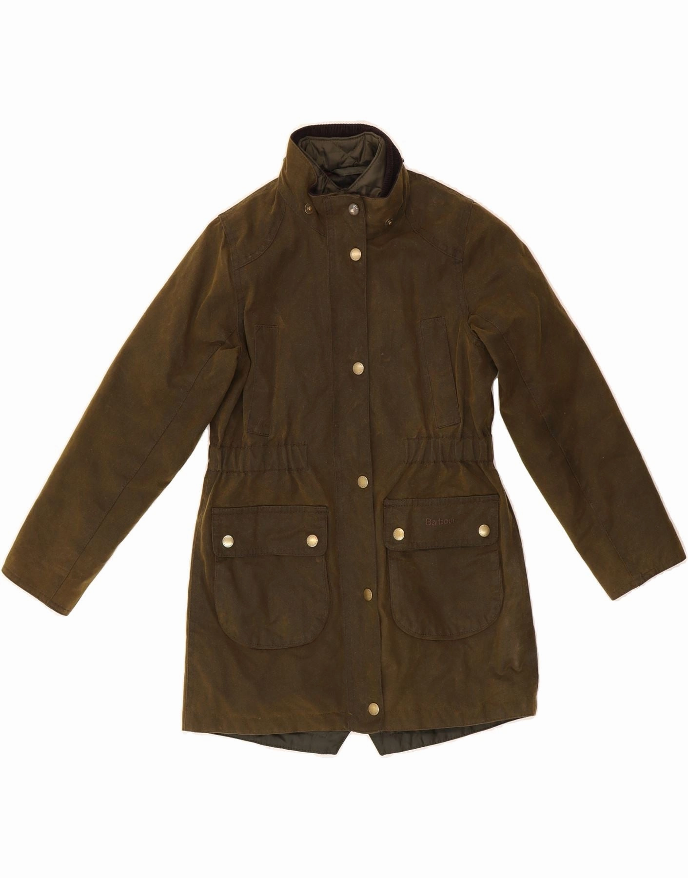 BARBOUR Boys Waxed Cotton Jacket 8-9 Years Medium Khaki Warm and Cozy Connect