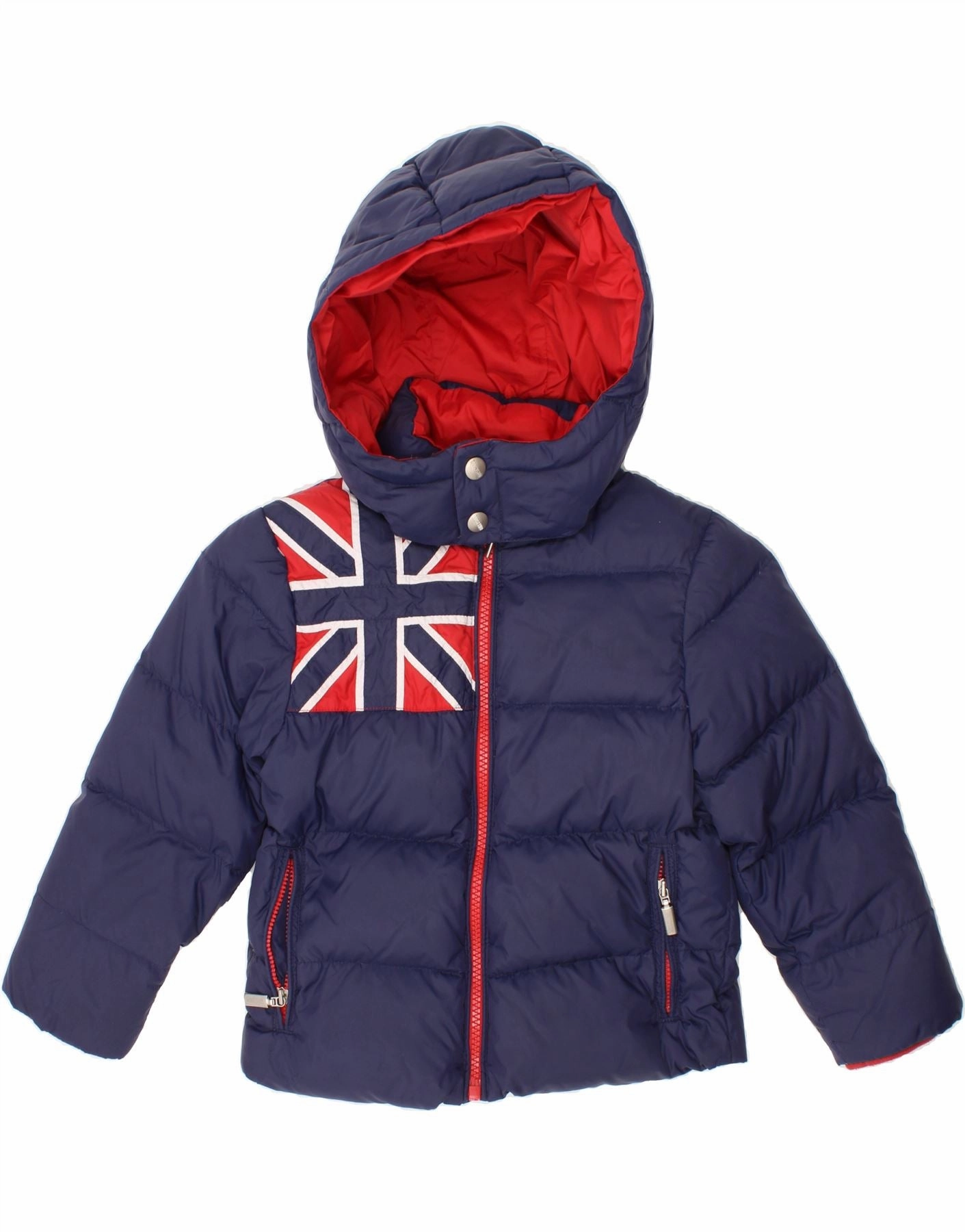 Compression Strap Adjustment complementary item MOSCHINO Boys Graphic Hooded Padded Jacket 2-3 Years Navy Blue Polyamide