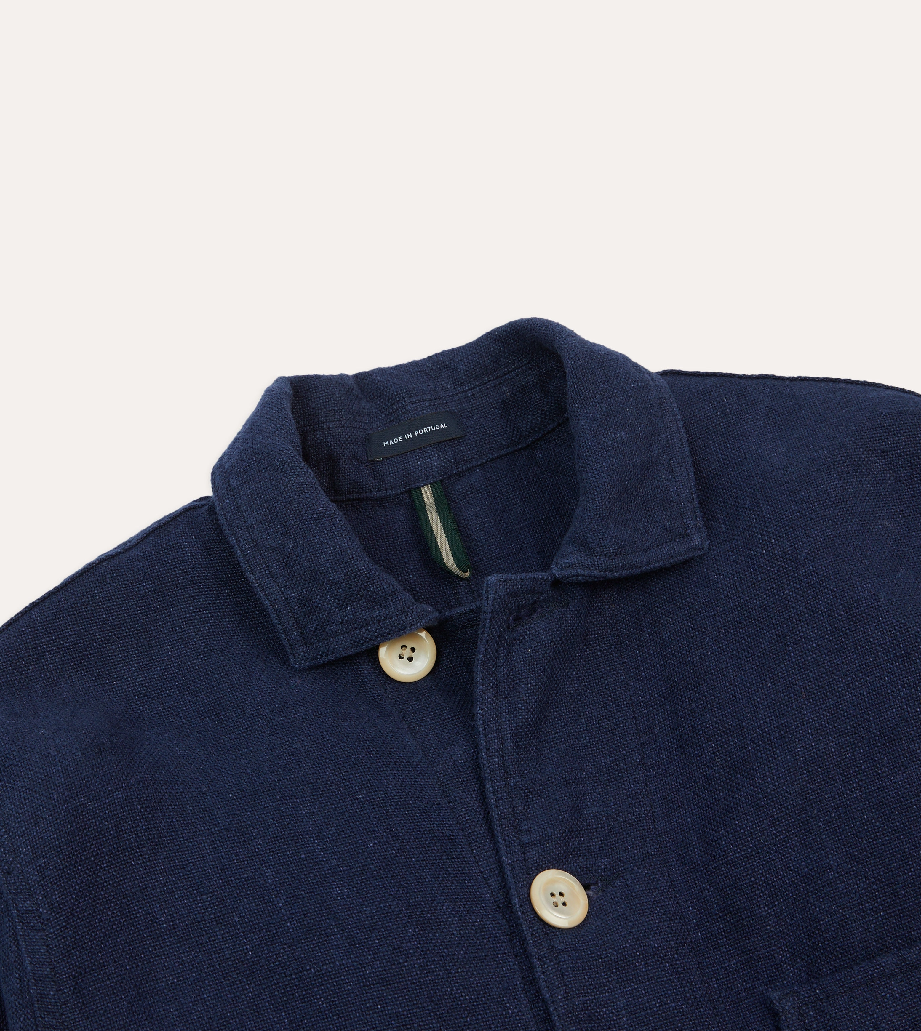 Navy Linen Five-Pocket Chore Jacket Multi Panel Construction